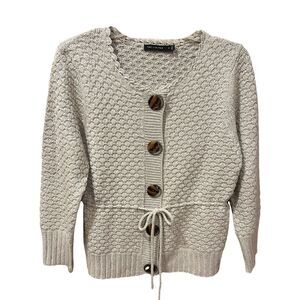 The Limited Grey Wool Blend Belted Cable Knit Open Cardigan Sweater Sz Med